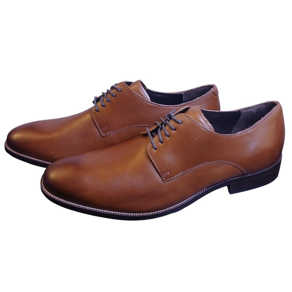 Cole Haan Mens C24118 British Tan Leather Plain Toe Derby Dress Shoes 10M